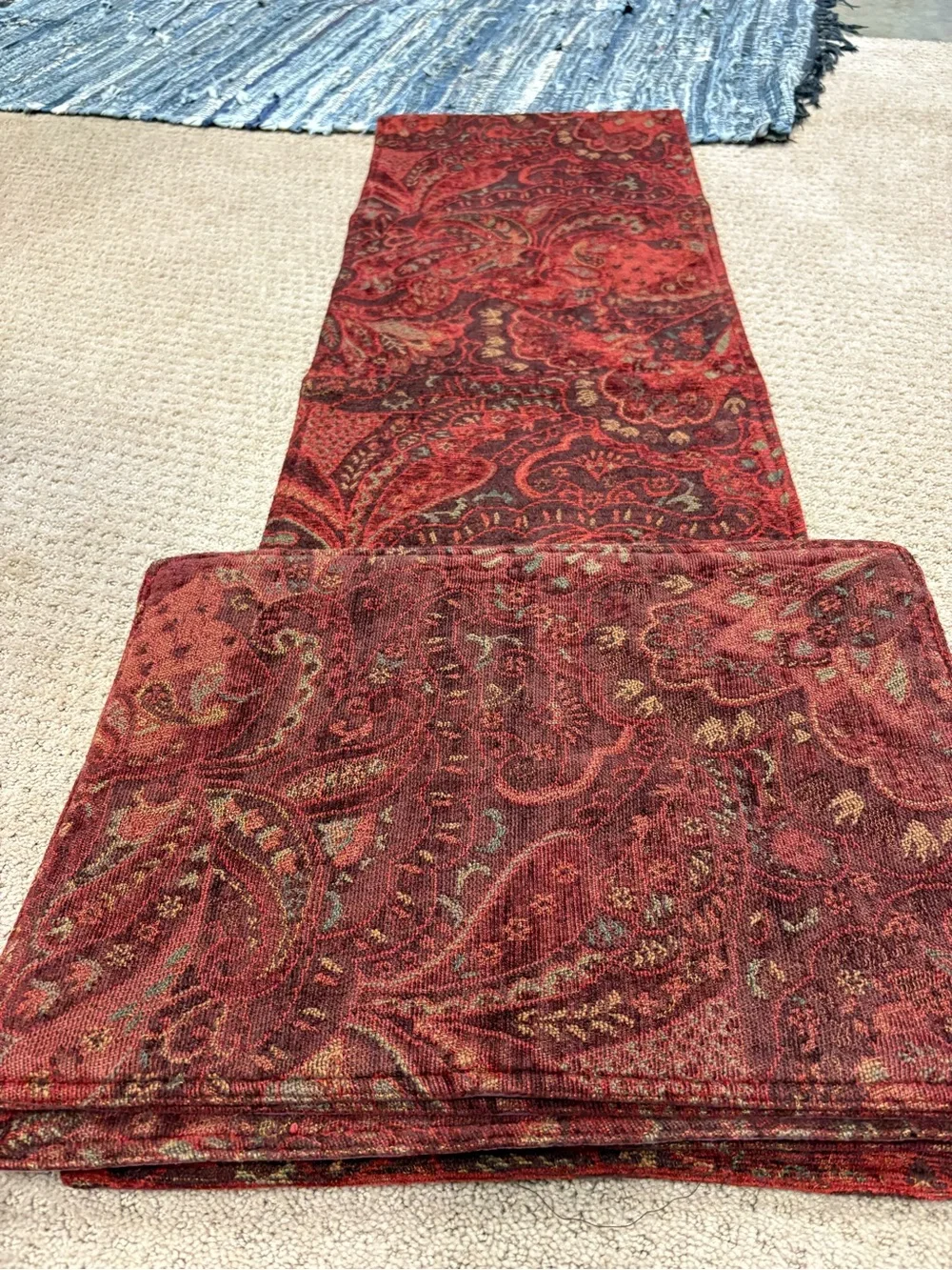 Crate&Barrel Red Paisley Table Runner Set